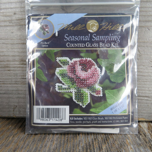 Rose Flower Beaded Brooch Ornament Counted Glass Bead Kit Mill Hill Cross Stitch Unused Easter 1991