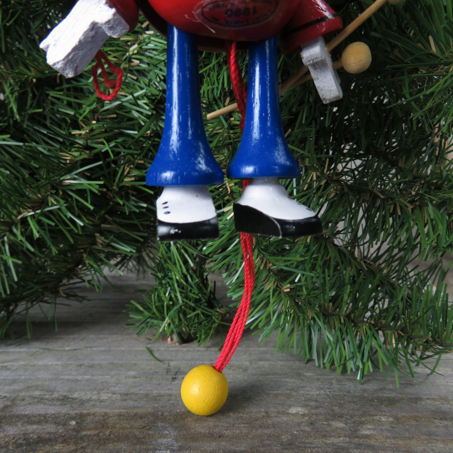 Wood Pull String Clown Ornament Kurt Adler Vintage Jumping Circus Drummer Christmas 1990