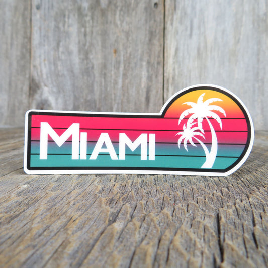 Miami Florida Tropical Sunset Sticker Waterproof Palm Tree Retro Destination Souvenir Travel Sticker
