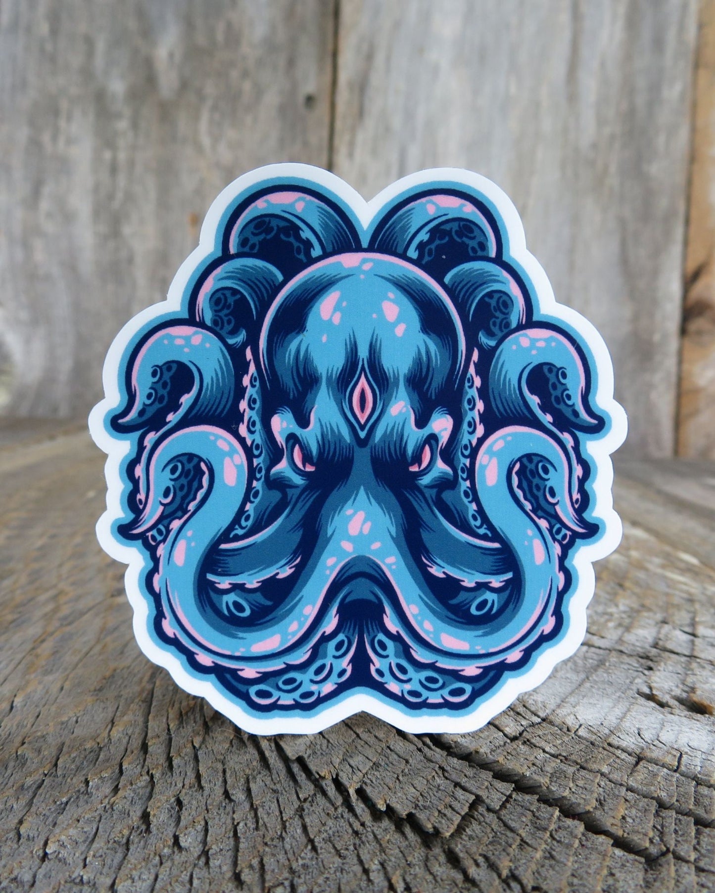 Kraken Octopus Sticker Fierce Blue and Pink Waterproof Color Ocean Lover Water Bottle Sticker