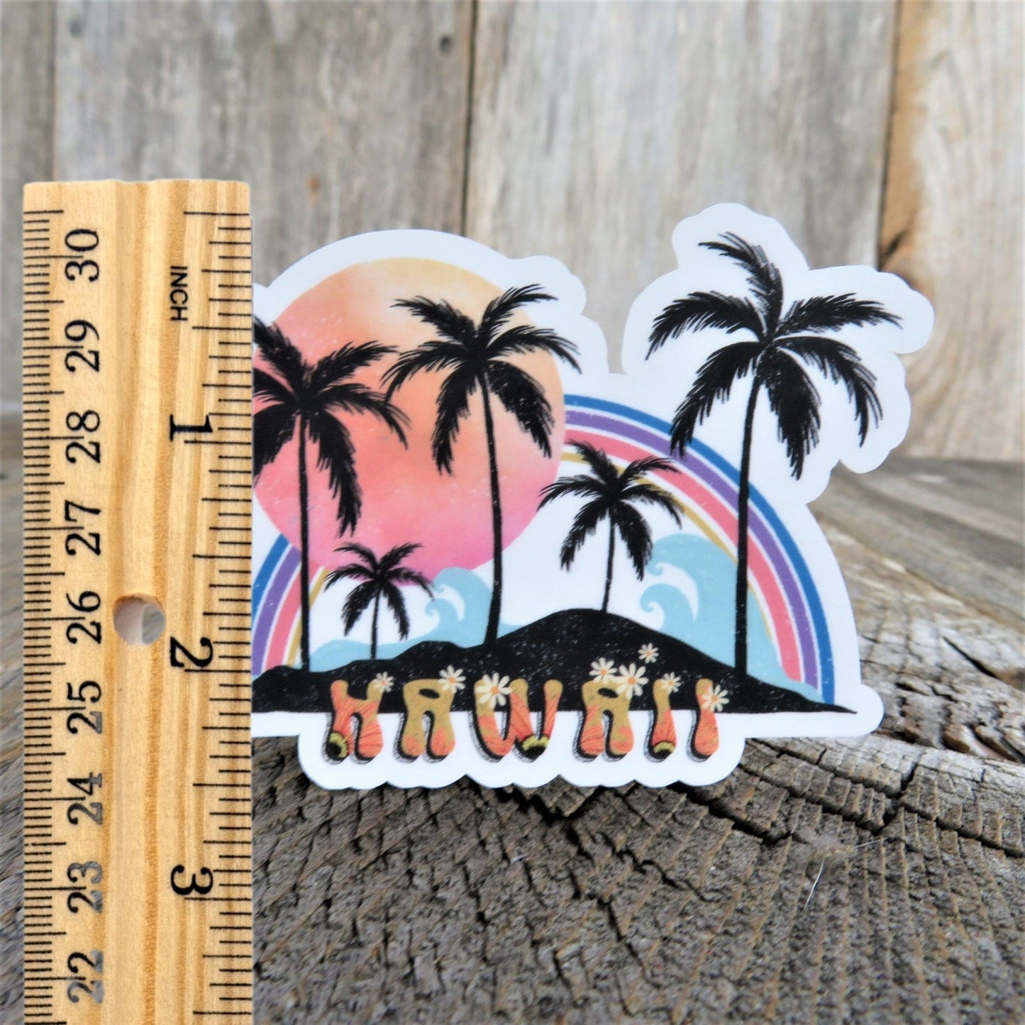 Hawaii Island Rainbow Sticker Retro Colored Decal Palm Tree Full Color Waterproof Travel Souvenir Car Water Bottle Laptop