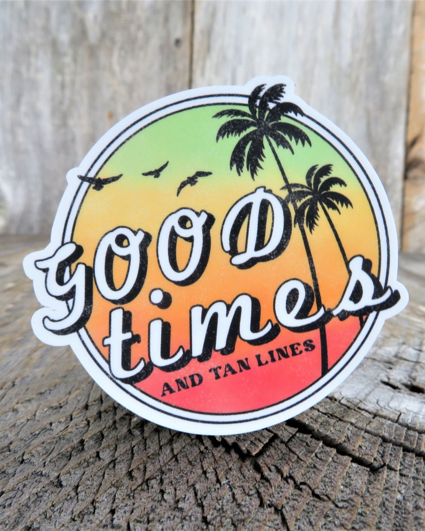 Good Times and Tan Lines Sticker Beach Summer Retro Colored Decal Palm Tree Waterproof Car Water Bottle Laptop
