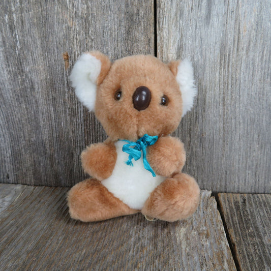 Vintage Koala Bear Plush Tan Brown White Belly Blue Bow Stuffed Animal Steven MFG