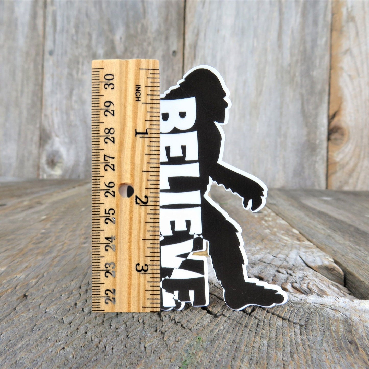 Believe in Bigfoot Sticker Black White Word Down Body Outdoors Waterproof Water Bottle Laptop Sticker