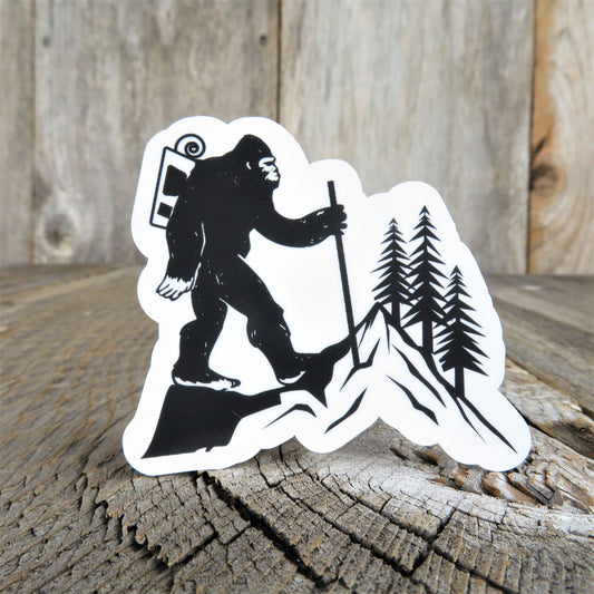 Bigfoot Hiker Sticker Black White Backpacker Outdoors Waterproof Water Bottle Laptop Sticker