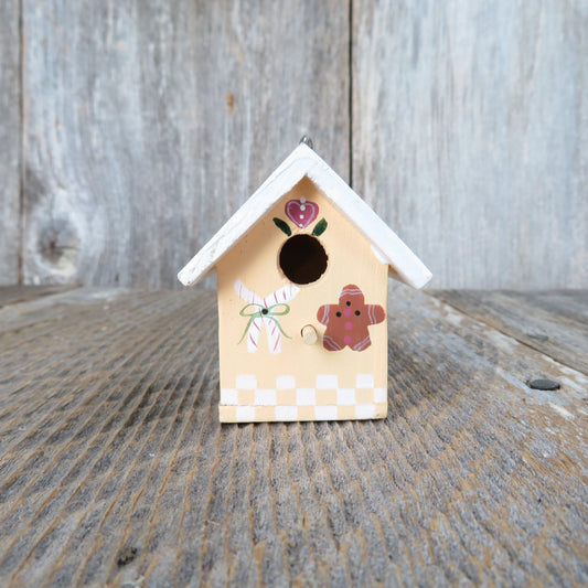 Vintage Gingerbread Birdhouse Wood Ornament Yellow Checkered Bird Rustic Christmas Country