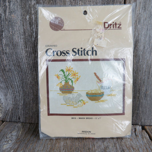 Vintage Counted Cross Stitch Kit Making Bread Kitchen Art Dritz 1983 House Warming 8916