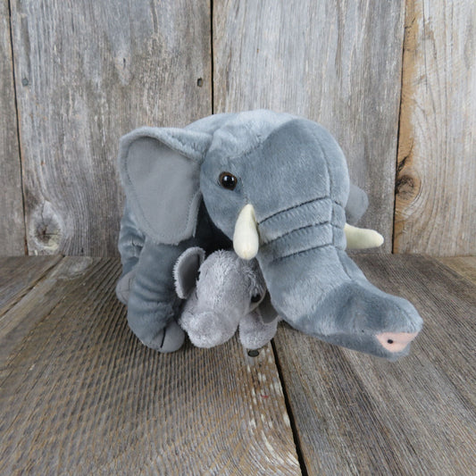 Vintage Elephant with Baby Plush Fiesta Stuffed Animal Mom and Baby Gray Standing All Fours