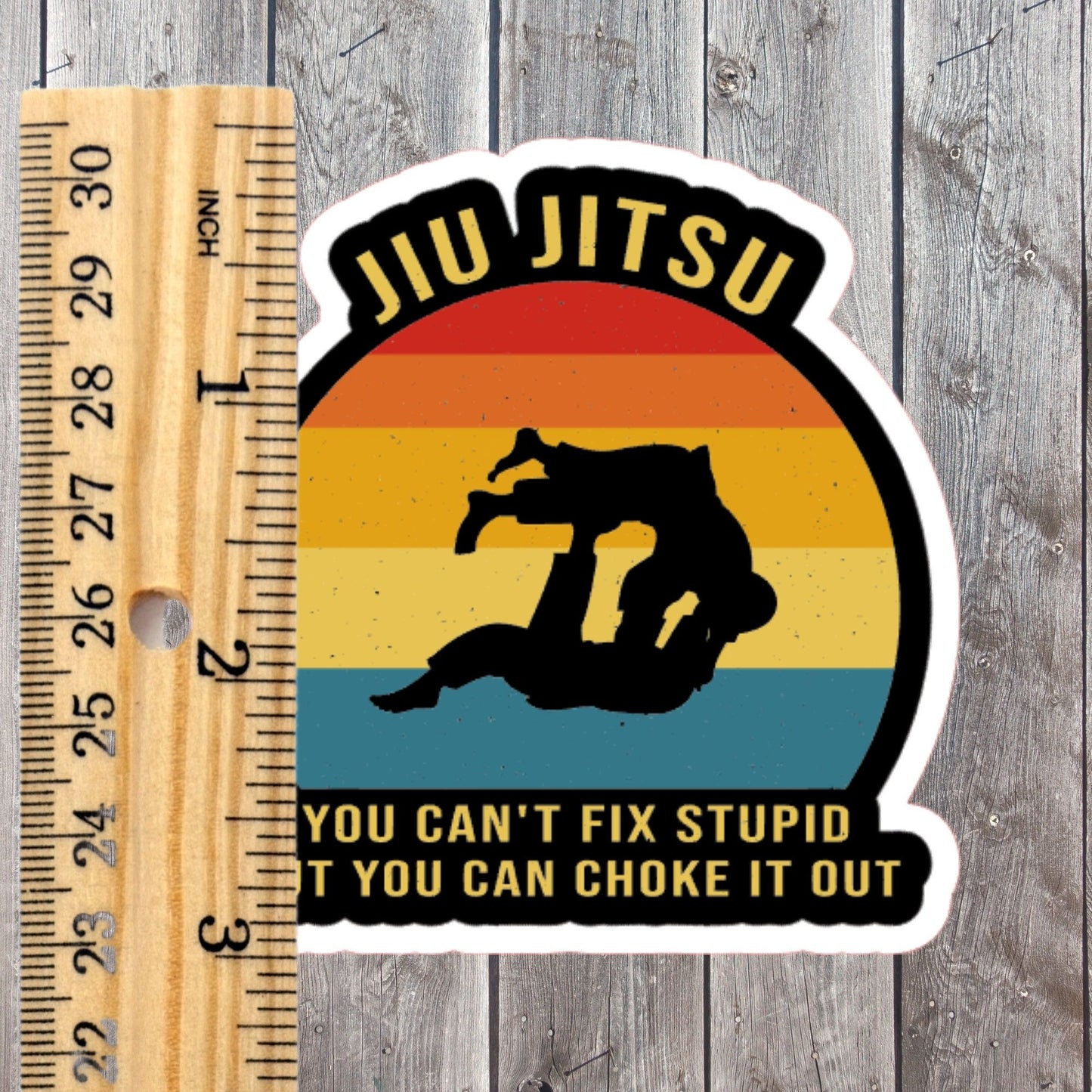 Jiu Jitsu Funny Sticker Decal Humor Can't Fix Stupid  Choke It Out Space Full Color Waterproof Car Water Bottle Laptop Martial Arts