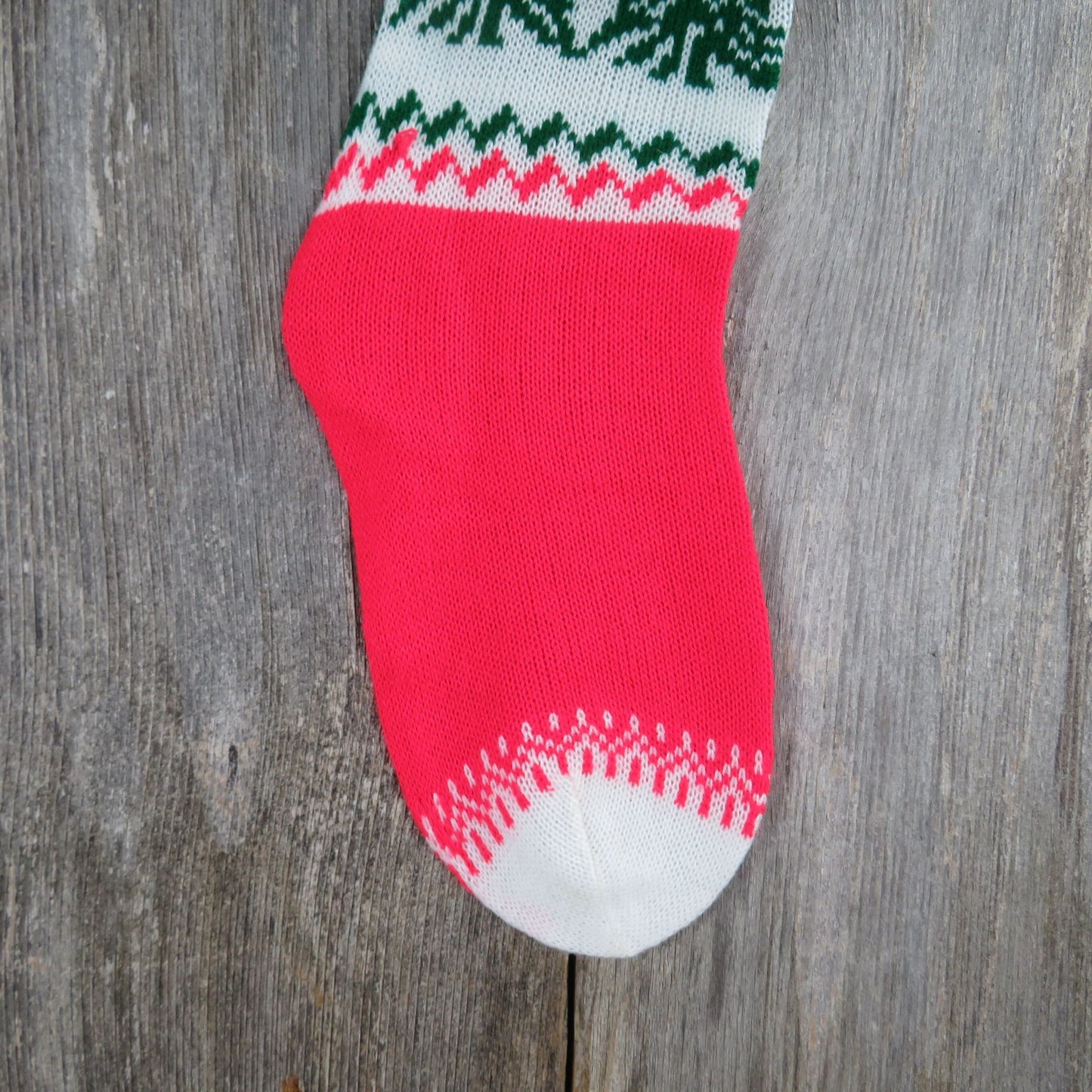 Vintage Knit Christmas Tree Stocking Christmas Sweater Knitted Red Green White Pom Pom  St362