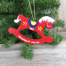 Load image into Gallery viewer, Vintage Rocking Horse Ogunquit Maine Wood Ornament Christmas Red Wooden Souvenir Tourist