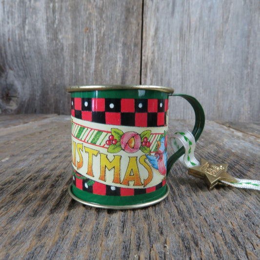 Vintage Tin Cup Christmas Ornament Mary Engelbreit Hallmark 1993
