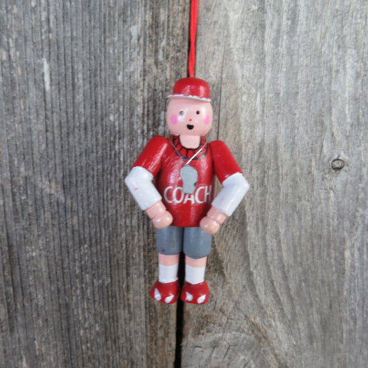 Vintage Wood Coach Ornament Red Jersey Whistle Shorts Soccer Coach Dad Ornament Sports - At Grandma's Table