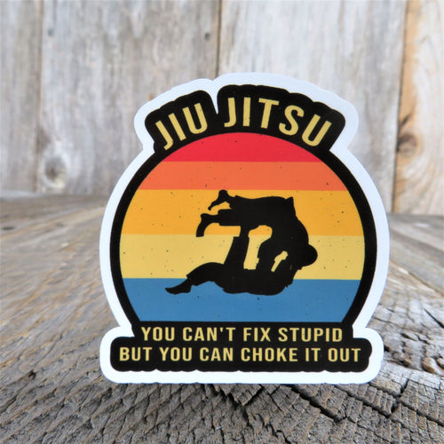 Jiu Jitsu Funny Sticker Decal Humor Can't Fix Stupid  Choke It Out Space Full Color Waterproof Car Water Bottle Laptop Martial Arts