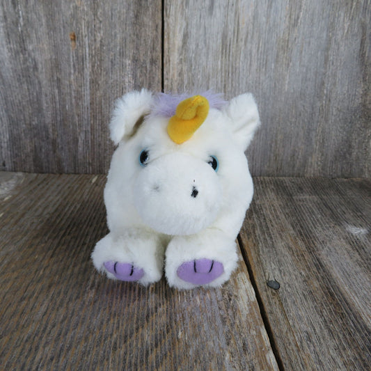 Vintage Unicorn Puffkins Plush Swibco Beanie Bean Bag White Purple Horse Stuffed Animal 1994