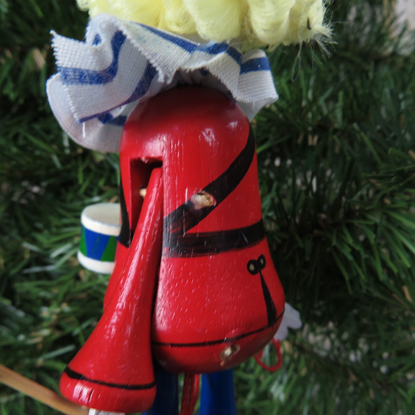 Wood Pull String Clown Ornament Kurt Adler Vintage Jumping Circus Drummer Christmas 1990