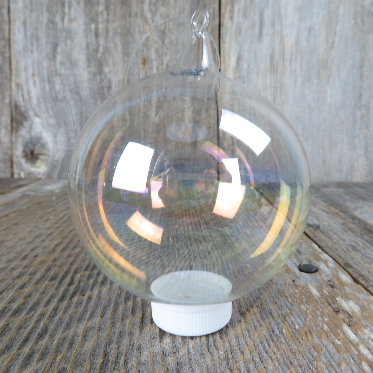 Vintage Blown Glass Ball Ornament Christmas Silvestri Clear Bubble Delicate Iridescent Taiwan