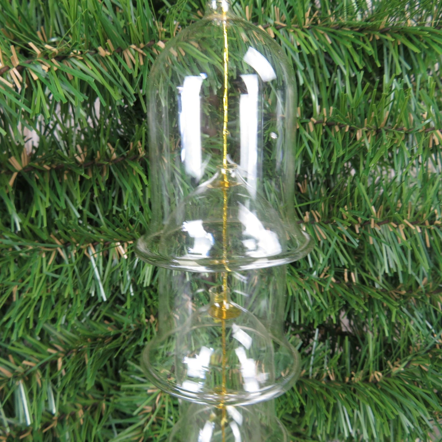 Vintage Glass Tiered Bell Ornament Smooth Edged Nesting Graduated Gold Cord Tier Stacked Bell Ornament