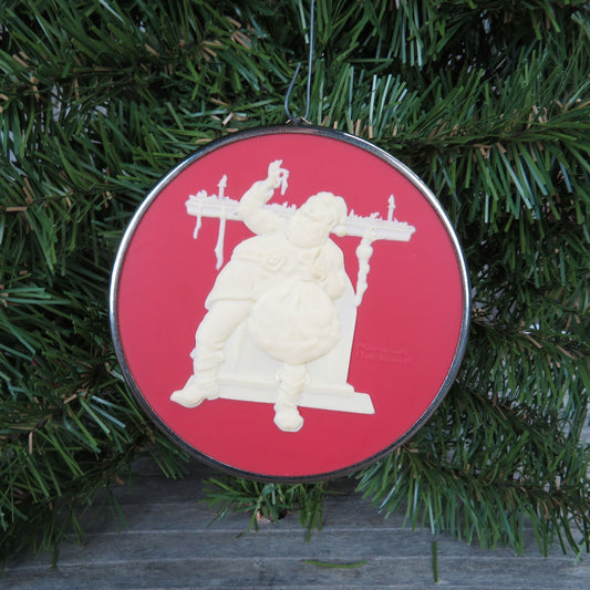 Vintage Santa Claus Christmas Cameo Ornament Norman Rockwell Filling the Stocking Collection Hallmark 1982
