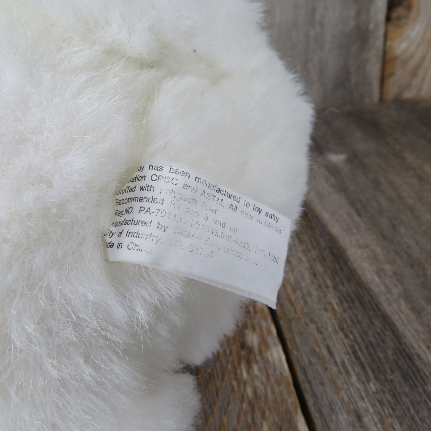 Vintage Bunny Plush White Rabbit Ribbon Pink Flocked Nose Easter Hare Stuffed Animal