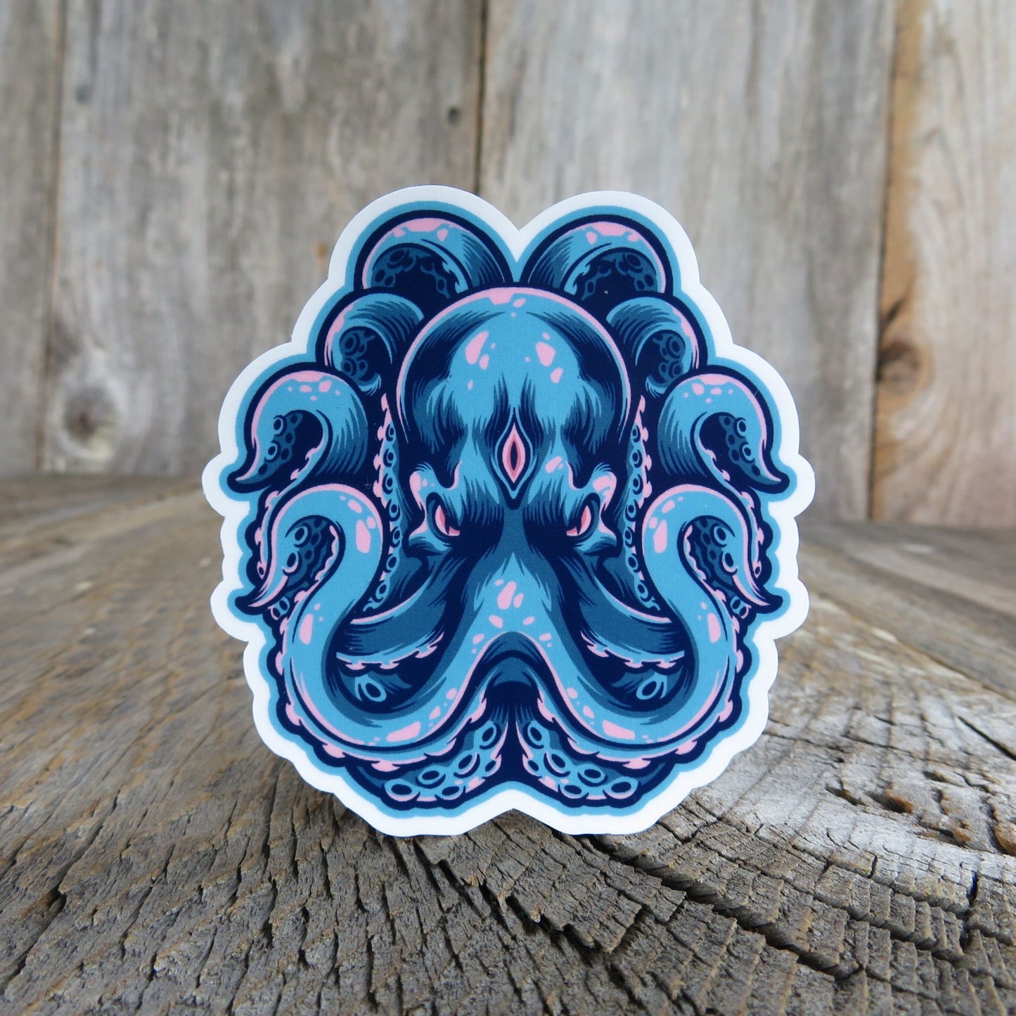 Kraken Octopus Sticker Fierce Blue and Pink Waterproof Color Ocean Lover Water Bottle Sticker