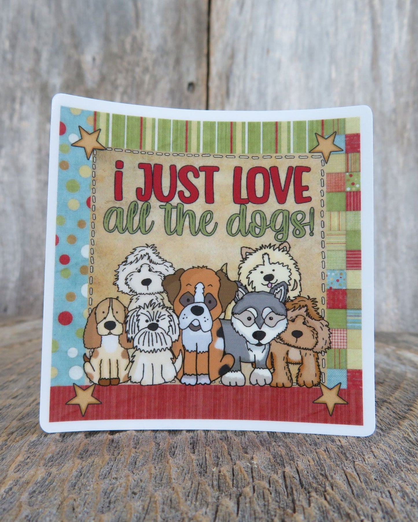 I Just Love All The Dogs Sticker Waterproof Full Color Gingham Dog Lover Dog Mom Dog Dad