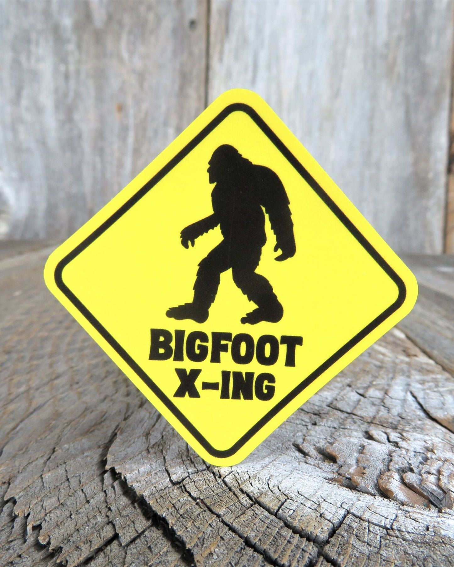 Bigfoot Crossing Sign Sticker Yellow Diamond Waterproof Legend  Water Bottle Laptop