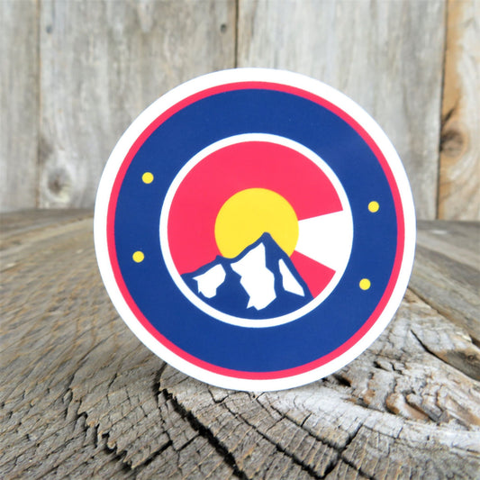 Colorado Mountain Flag Sticker Circle Red White Blue Color Waterproof Travel Souvenir Water Bottle Laptop