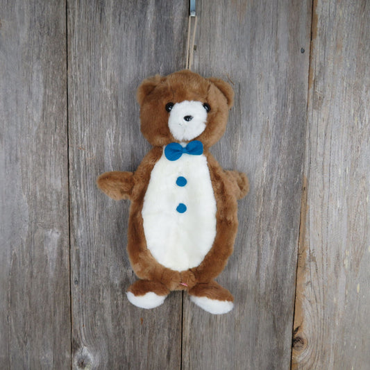 Vintage Bear Pajama Bag Plush Dakin Hanging Zipper Blue Bow Tie Holder 1979