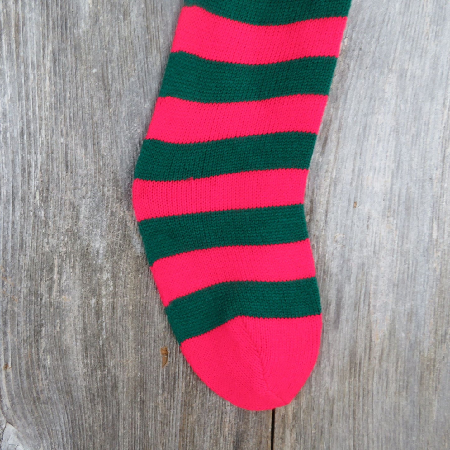 Vintage Jingle Bells Knit Striped Christmas Stocking Red Green Stripes Knitted ST340