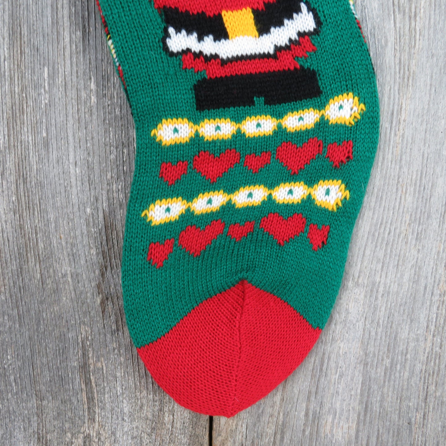 Vintage Santa Claus Knit Stocking Papel Hearts Christmas Cream Red White Green Taiwan