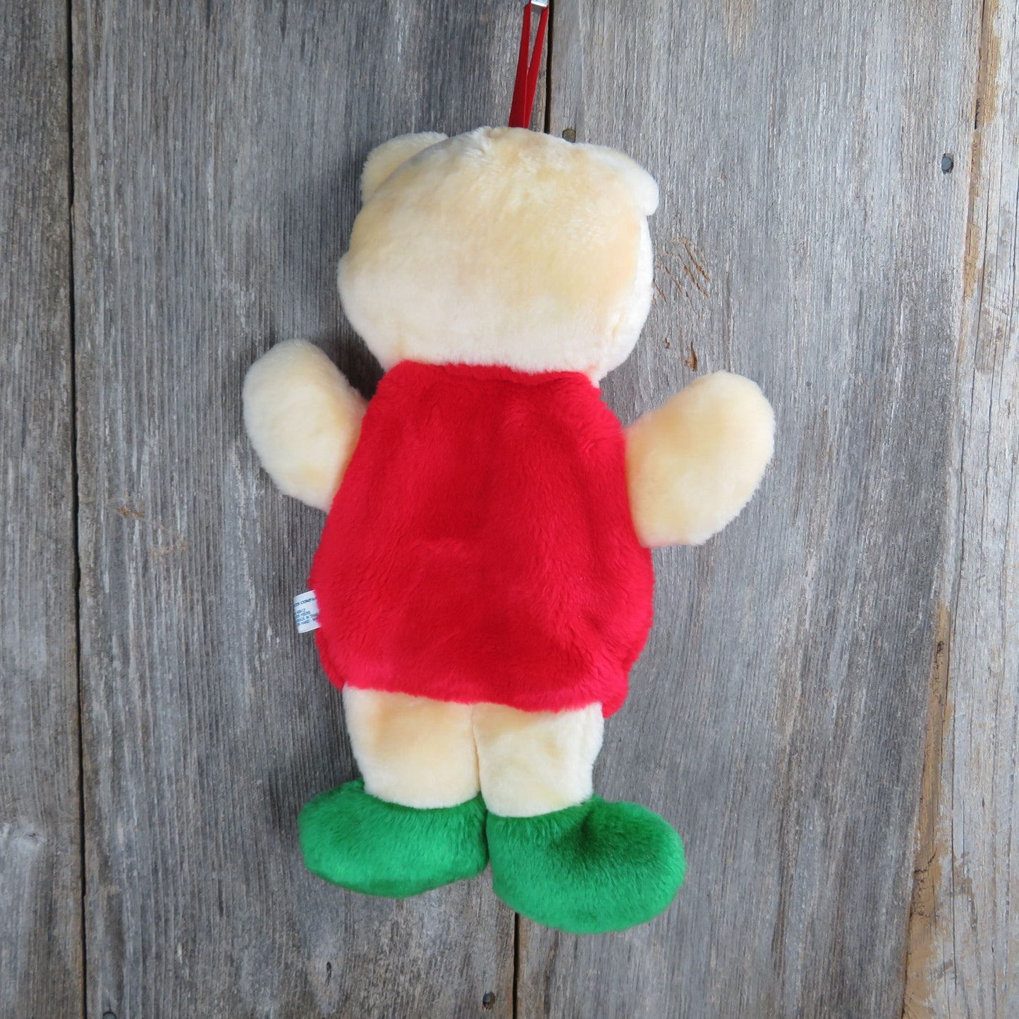 Vintage Teddy Bear Stocking Tan Yellow Gerber Red Flower Ears Paws Green Feet Christmas