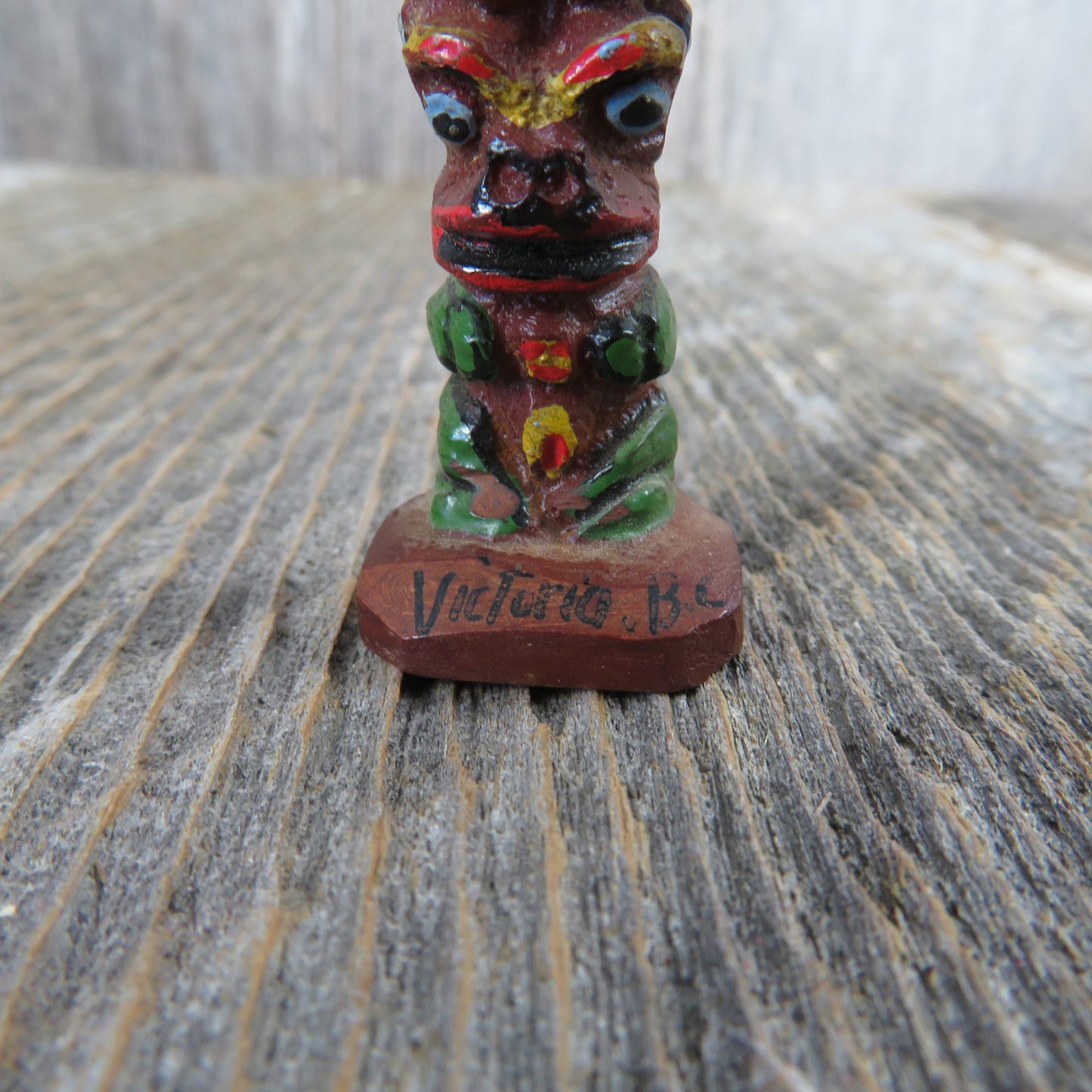 Vintage Totem Pole Wooden Figurine Thunderbird Park Victoria British Columbia Canada Hand Painted Miniature