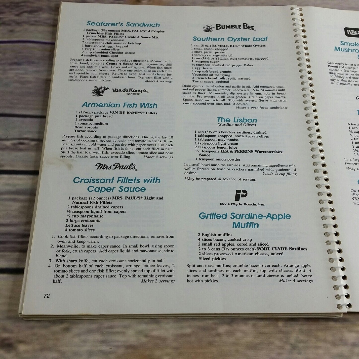Vintage Seafood Cookbook Fish and Seafood Recipes Favorite Brand Name Recipes Consumer Guide Spiral Paperback 1984