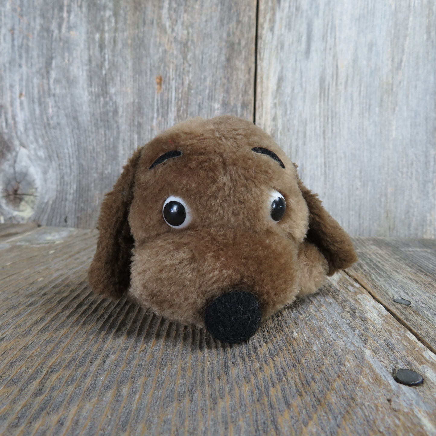 Vintage Mini Dog Plush  Dakin Drooper Brown Puppy Stuffed Animal Nut Filled 1973