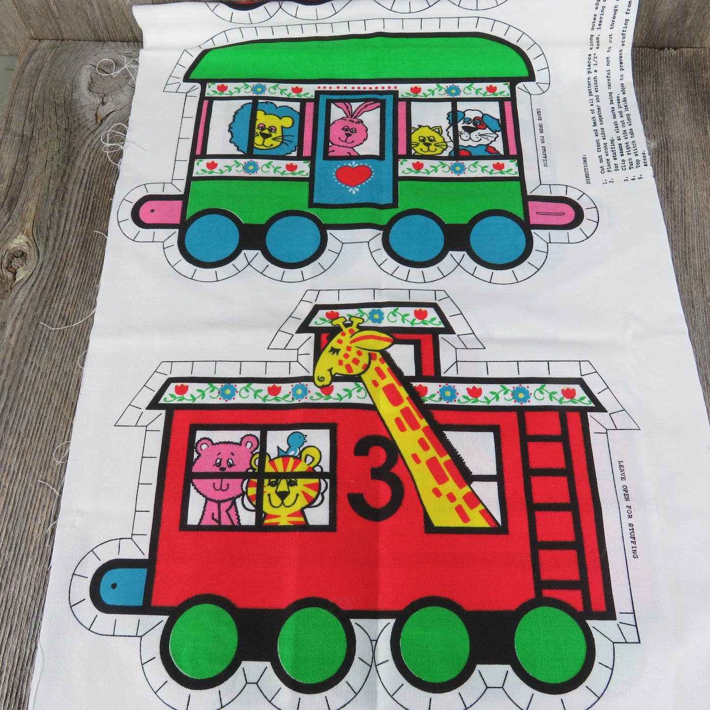 Vintage Animal Train Set Fabric Panel Spring Mills Cut Sew Zoo Pillow Giraffe Lion Green Pink 5671
