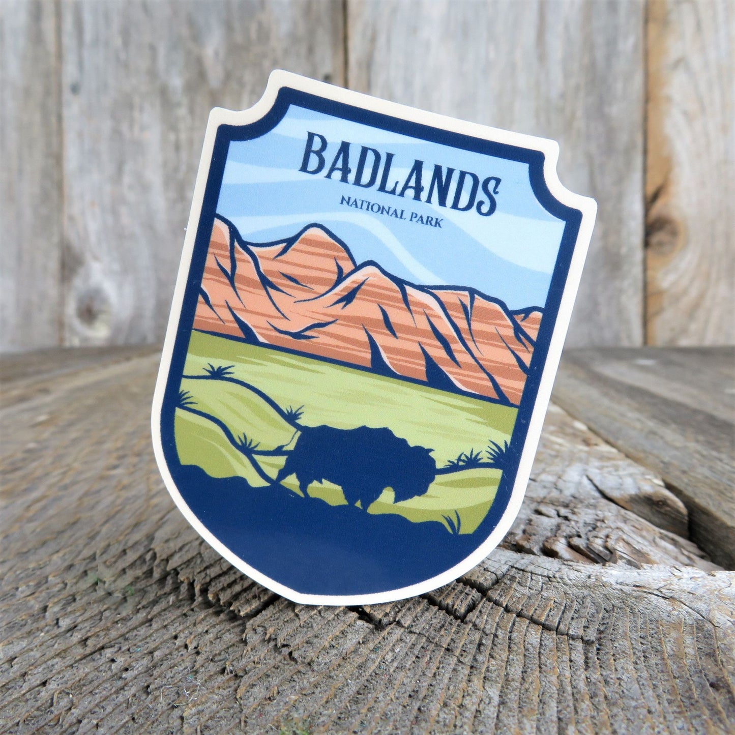 Badlands National Park Sticker South Dakota Shield Shaped Full Color Waterproof Travel Souvenir Water Bottle Laptop