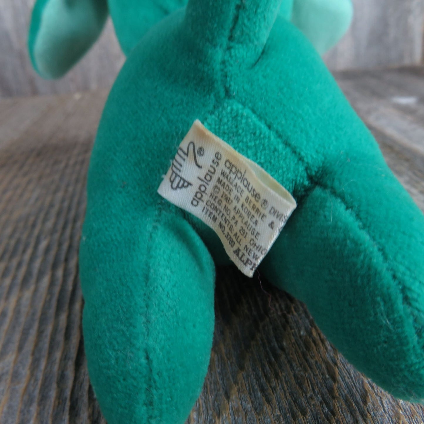 Vintage Green Dog Puppy Plush Laying Stuffed Animal Applause Easter 1987 Korea Teal