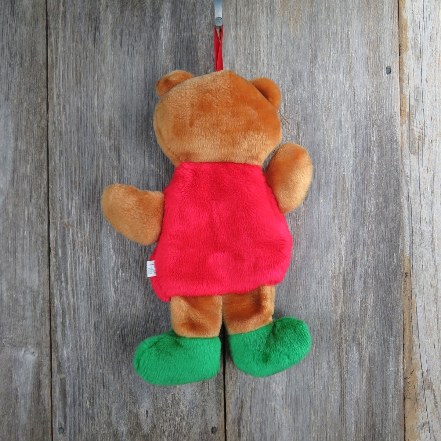 Vintage Girl Bear Stocking Brown Red Calico Gerber Flower Ears Paws Green Feet Christmas