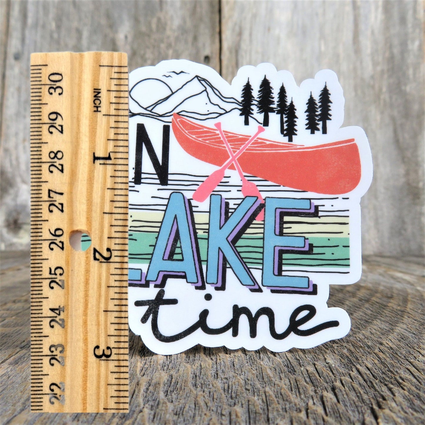 On Lake Time Sticker Waterproof Lake Lover Boating Sticker Canoe Camping Outdoors Retro Colors