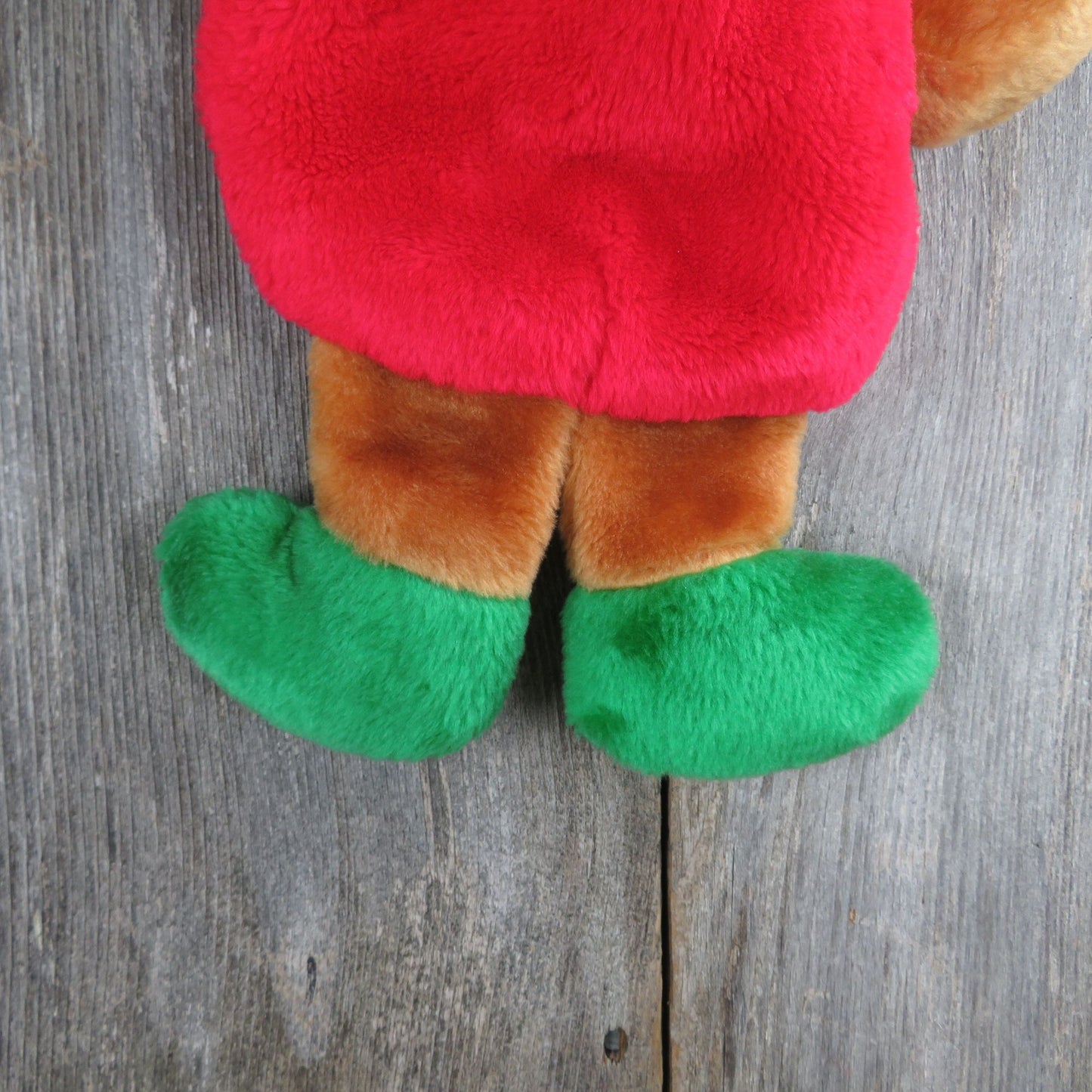 Vintage Girl Bear Stocking Brown Red Calico Gerber Flower Ears Paws Green Feet Christmas