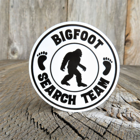 Bigfoot Search Team Sticker Black and White Round Believer Color Waterproof Travel Souvenir Water Bottle Laptop