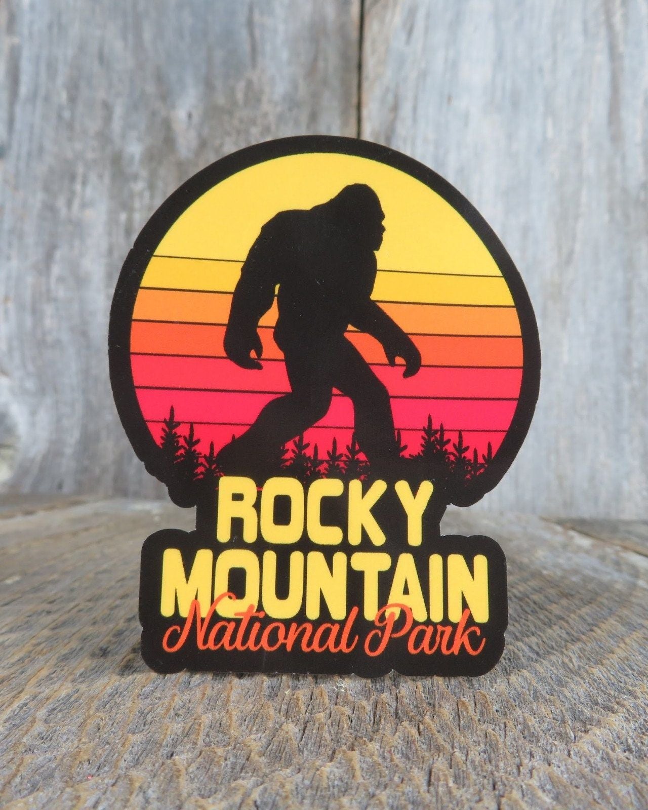 Rocky Mountain Bigfoot Sticker Colorado National Park Retro Sunset Souvenir Waterproof
