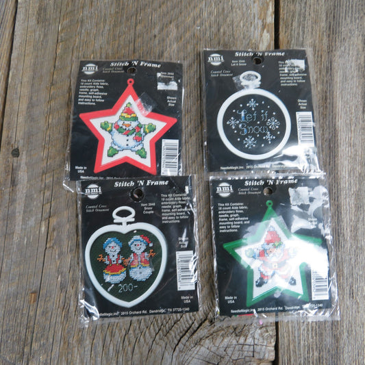 Vintage Stitch n Frame Counted Cross Stitch Ornament Kit Lot Christmas Snowman Needlemagic Inc Lot B