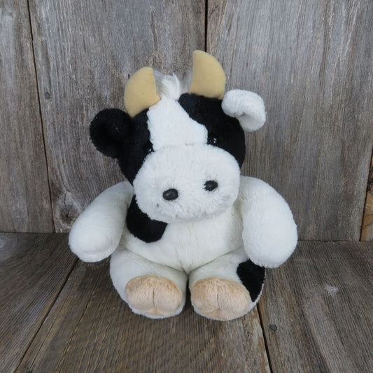 Cow Bull Plush Black and White Stuffed Animal Holstein Horns Sitting