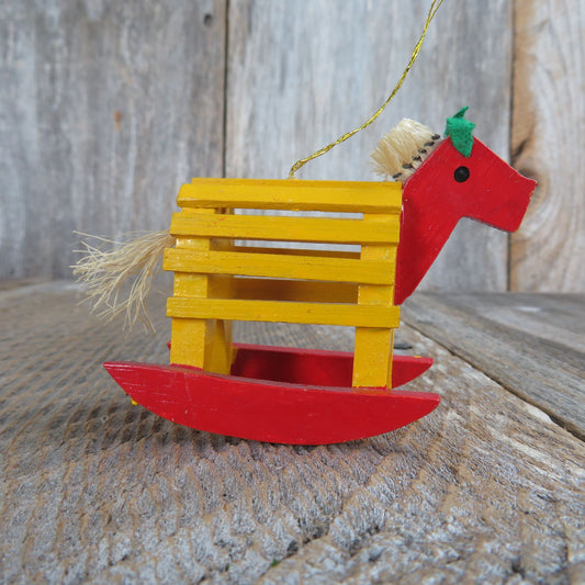 Vintage Rocking Horse Wooden Ornament, Wood Christmas Pony Crate Shaped Ornament