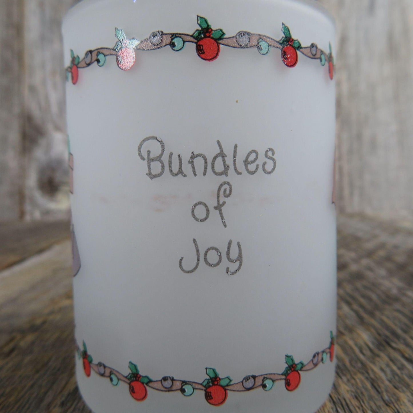 Vintage Precious Moments Candle Holder Christmas Votive Bundles of Joy Glass Frosted 1997 Enesco