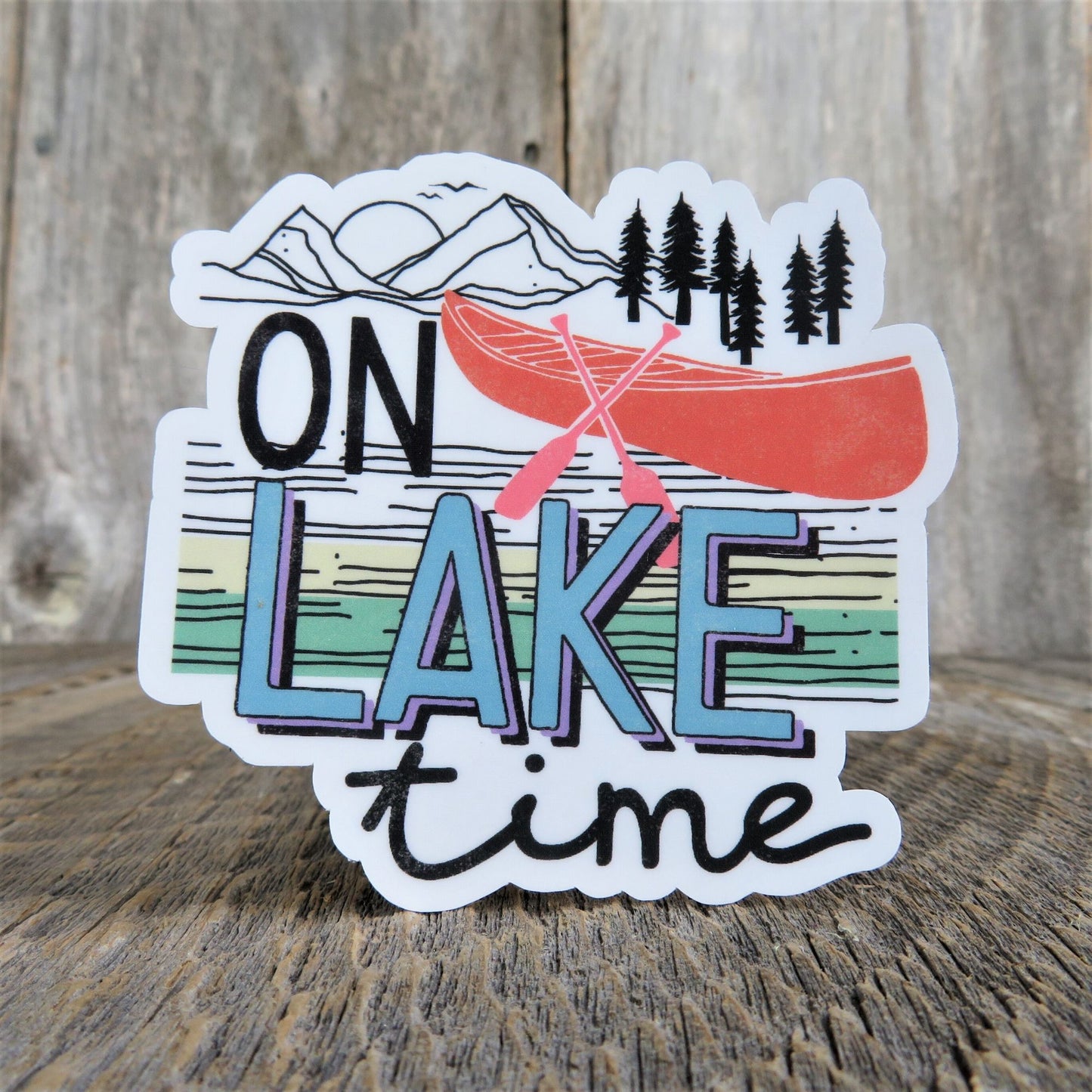 On Lake Time Sticker Waterproof Lake Lover Boating Sticker Canoe Camping Outdoors Retro Colors