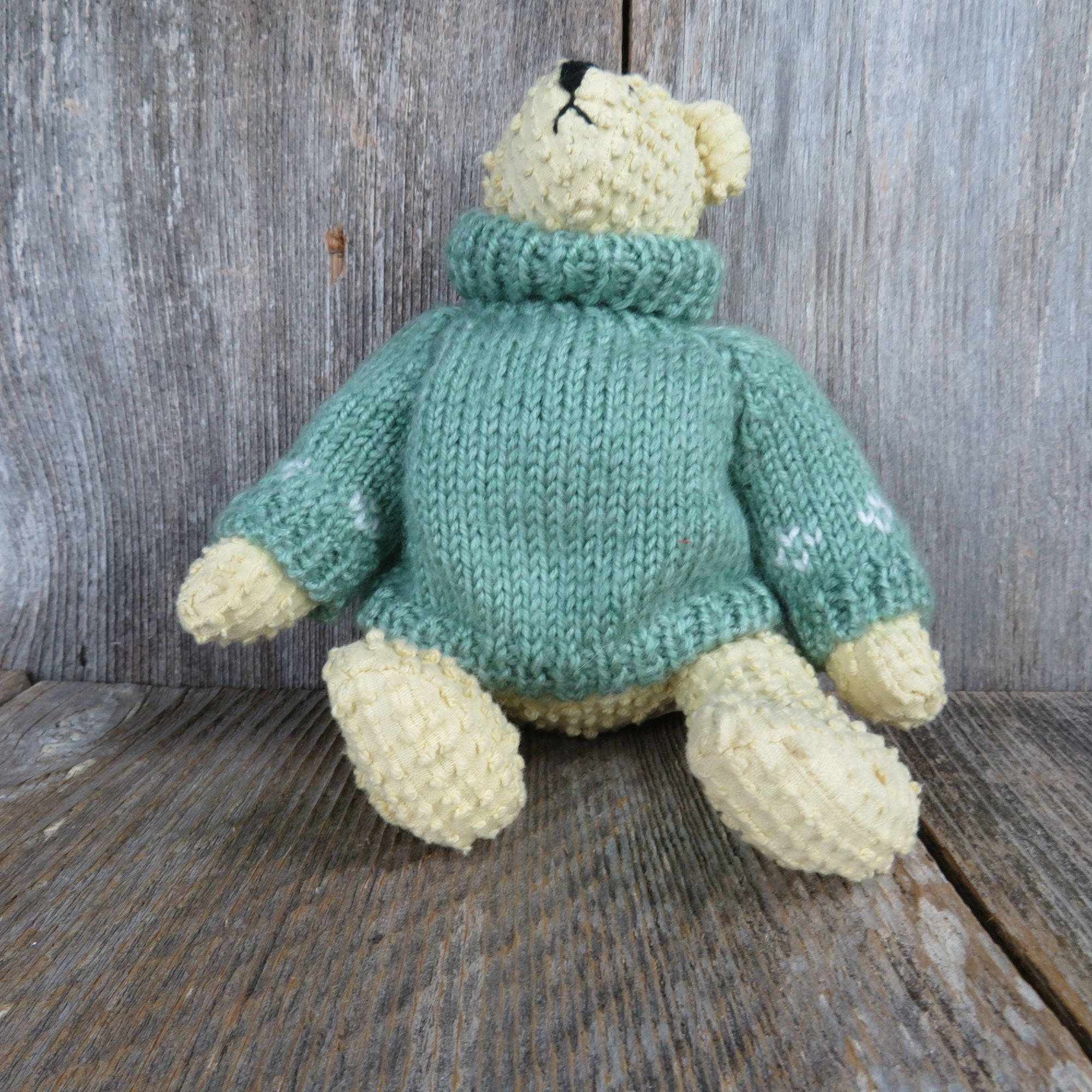 PLUSH TEDDY BEAR Green Sweater Floral Ribbon Cream 12Length Boyds Bears