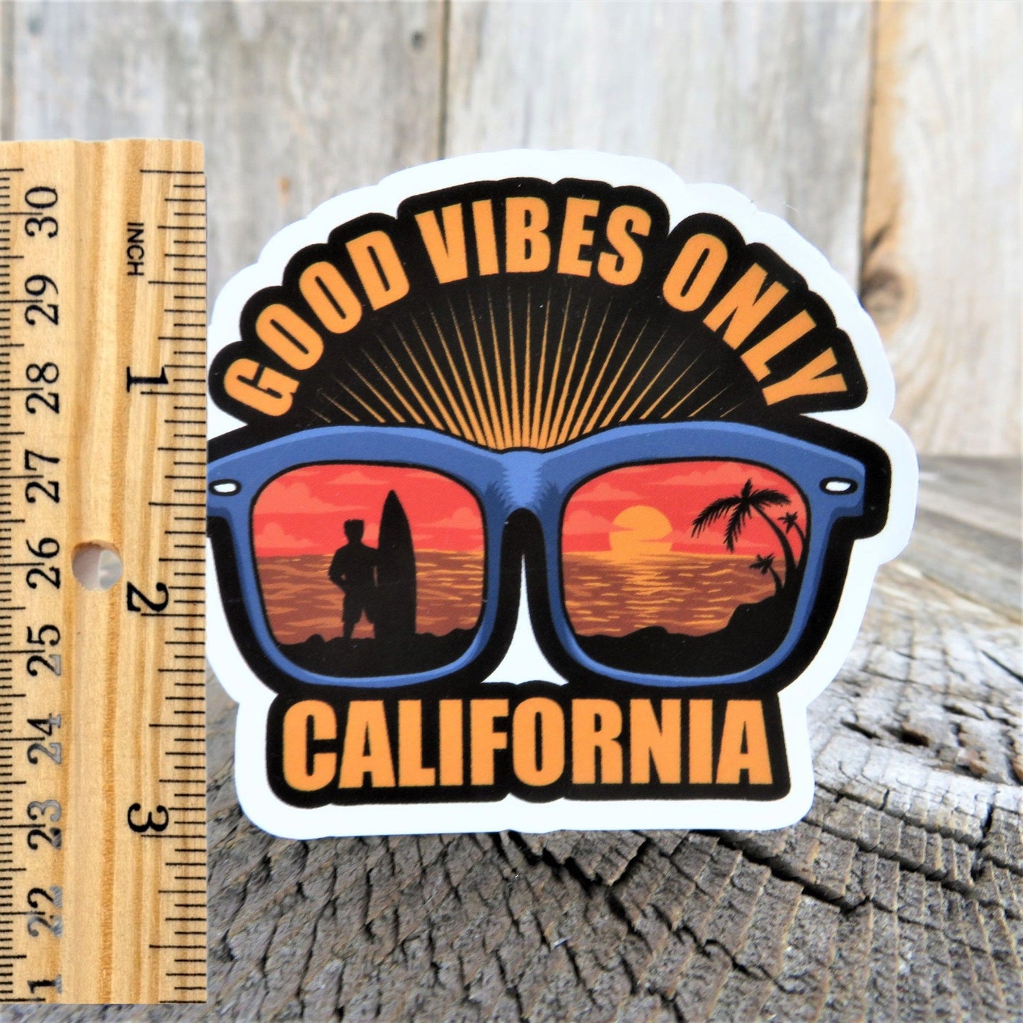 California Sunglasses Sunset Sticker Good Vibes Only Summer Surfers Palm Trees Waterproof Travel Souvenir Water Bottle Laptop